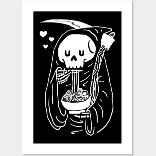 Cute grim reaper eating delicious Ramen noodles Posters and Art